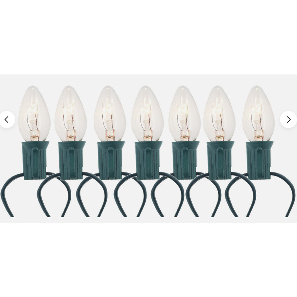 65 Ft Christmas Light String 55 Ct Clear White C7 Light Bulbs Indoor Outdoor